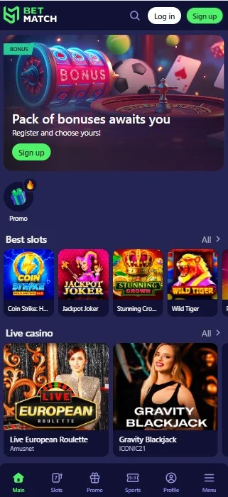 Betmatch app homepage